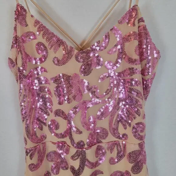 Bebe Women Sequin Open Back Sparkle Mesh Short Dress Size Medium Pink Y2k Barbie - Picture 2 of 14